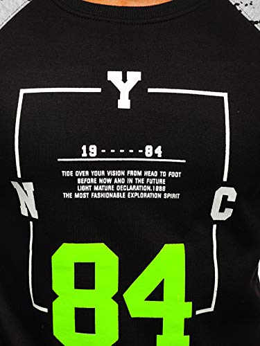 BOLF Hombre Sudadera Cerrada sin Capucha Impresión Escote Redondo Estilo Deportivo J.Style DD07 Negro M [1A1]