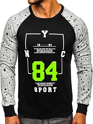 BOLF Hombre Sudadera Cerrada sin Capucha Impresión Escote Redondo Estilo Deportivo J.Style DD07 Negro M [1A1]