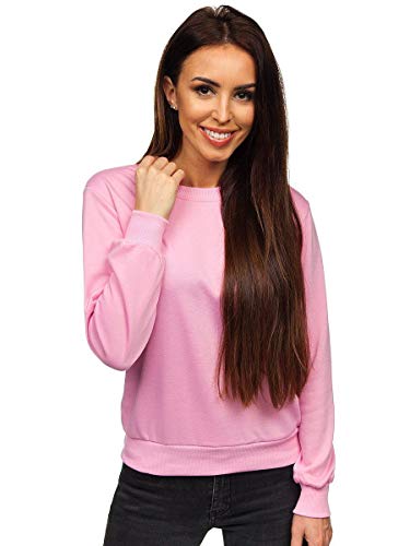 BOLF Mujer Sudadera Básica Cerrada Pulóver Sudadera de Algodón Estilo Casual J.Style WB1001 Rosa XXL [A1A]
