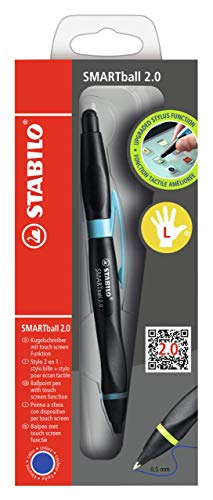 Bolígrafo retráctil ergonómico con puntero para pantallas táctiles STABILO SMARTball 2.0 - Tinta azul - Cuerpo negro/azul - Modelos para ZURDOS