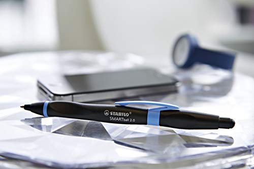 Bolígrafo retráctil ergonómico con puntero para pantallas táctiles STABILO SMARTball 2.0 - Tinta azul - Cuerpo negro/azul - Modelos para ZURDOS