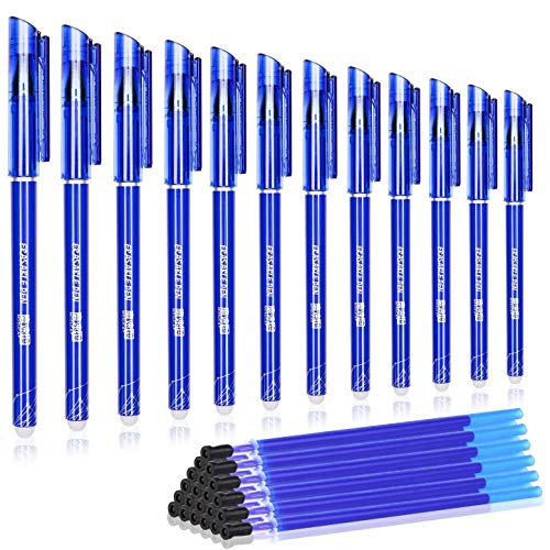 Boligrafos Borrables,BBLIKE Plumas de fricción 12PCS Rollerball borrable y 20 recambios de bolígrafo, más pinceles de tinta más bolígrafos de tinta de gel Punta de 0,5 mm