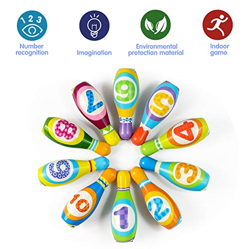 Bolos Infantiles Juego de Bolo con 10 Alfileres 2 Bolas Juego Deportivo Interior Exterior Educativos Regalos para Niños Niñas 3 4 5 Años