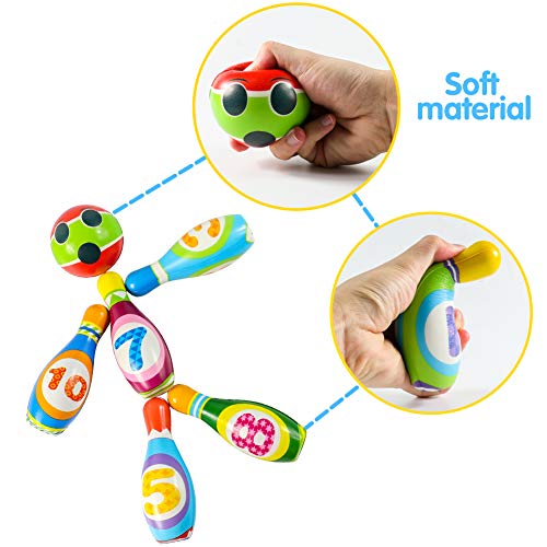 Bolos Infantiles Juego de Bolo con 10 Alfileres 2 Bolas Juego Deportivo Interior Exterior Educativos Regalos para Niños Niñas 3 4 5 Años