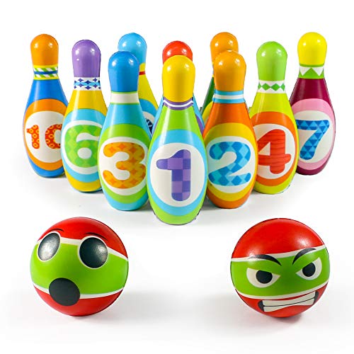 Bolos Infantiles Juego de Bolo con 10 Alfileres 2 Bolas Juego Deportivo Interior Exterior Educativos Regalos para Niños Niñas 3 4 5 Años