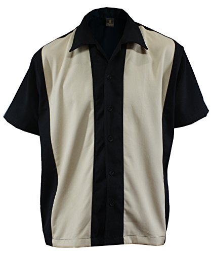 Bolos para hombre camiseta Worker Camisa Rockabilly Two Tone Gabardine Lounge Fifties Vintage Retro Double Panel, D600 negro y beige Large