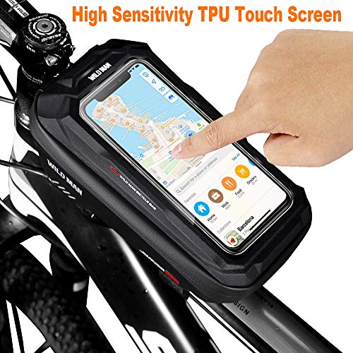 Bolsa Bicicleta Cuadro Impermeable Bolso Manillar Bici con Pantalla Táctil Sensible, Marco Tubo Funda Movil Bicicleta para iPhone X/ 8/ Plus Samsung S9/ S8/ S7 Bolsas Bici Telefono hasta 6,2" (Negro)