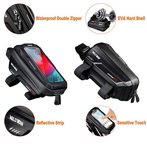 Bolsa Bicicleta Cuadro Impermeable Bolso Manillar Bici con Pantalla Táctil Sensible, Marco Tubo Funda Movil Bicicleta para iPhone X/ 8/ Plus Samsung S9/ S8/ S7 Bolsas Bici Telefono hasta 6,2" (Negro)