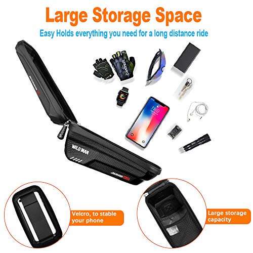 Bolsa Bicicleta Cuadro Impermeable Bolso Manillar Bici con Pantalla Táctil Sensible, Marco Tubo Funda Movil Bicicleta para iPhone X/ 8/ Plus Samsung S9/ S8/ S7 Bolsas Bici Telefono hasta 6,2" (Negro)