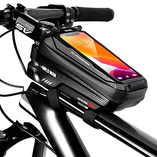 Bolsa Bicicleta Cuadro Impermeable Bolso Manillar Bici con Pantalla Táctil Sensible, Marco Tubo Funda Movil Bicicleta para iPhone X/ 8/ Plus Samsung S9/ S8/ S7 Bolsas Bici Telefono hasta 6,2" (Negro)