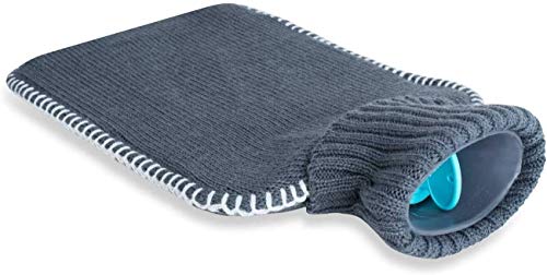 Bolsa de agua caliente con tapa blanda extraíble, 1.8 litros con forro de punto fino y costura blanca (gris oscuro)