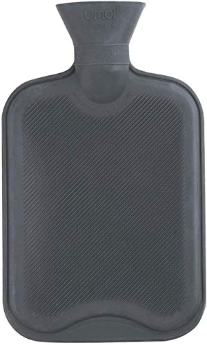 Bolsa de agua caliente con tapa blanda extraíble, 1.8 litros con forro de punto fino y costura blanca (gris oscuro)