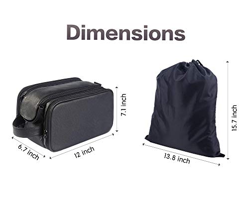 Bolsa de aseo de cuero resistente al agua para hombres, bolsa de lavado de viaje, kit de aseo Dopp para baño, gimnasio, organizador de maquillaje con bolsa de secado húmedo Negro Negro Large