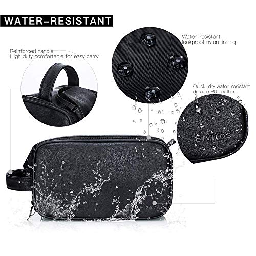 Bolsa de aseo de cuero resistente al agua para hombres, bolsa de lavado de viaje, kit de aseo Dopp para baño, gimnasio, organizador de maquillaje con bolsa de secado húmedo Negro Negro Large