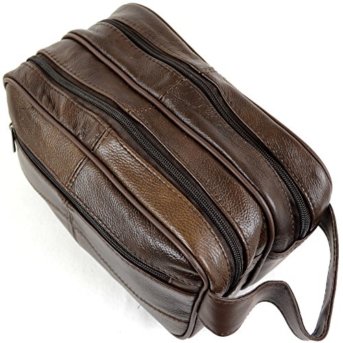 Bolsa de aseo para hombre, de piel, para artículos de aseo personal / viaje / vacaciones / pasar la noche fuera / fin de semana (color negro o marrón) marrón marrón
