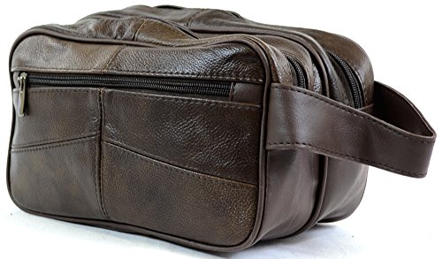 Bolsa de aseo para hombre, de piel, para artículos de aseo personal / viaje / vacaciones / pasar la noche fuera / fin de semana (color negro o marrón) marrón marrón