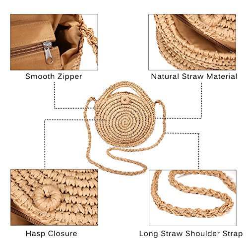 Bolsa de Bandolera de Paja, JOSEKO Mujeres Tejido Bolsa de Hombro Summer Beach Purse para el Uso Diario de Viajes