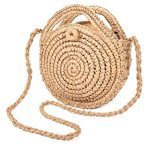 Bolsa de Bandolera de Paja, JOSEKO Mujeres Tejido Bolsa de Hombro Summer Beach Purse para el Uso Diario de Viajes