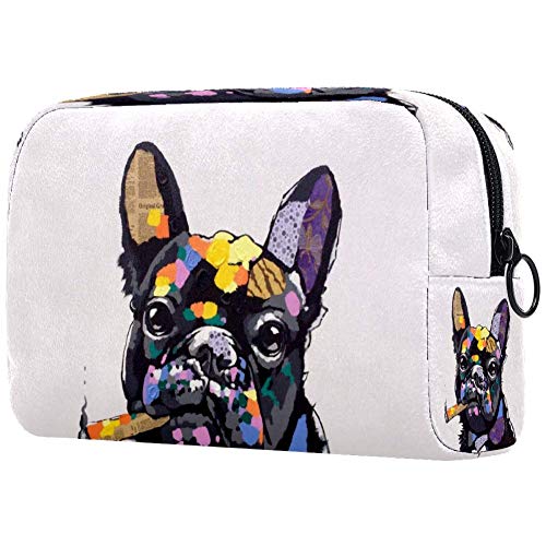 Bolsa de cosméticos Bulldog Francés Bolsa de maquillaje Organizador para viajes portátil Neceser para niñas y mujeres