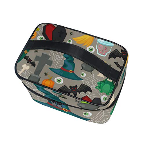 Bolsa de cosméticos para maquillaje con diseño de calabaza y ojos de bruja de Halloween con cremallera