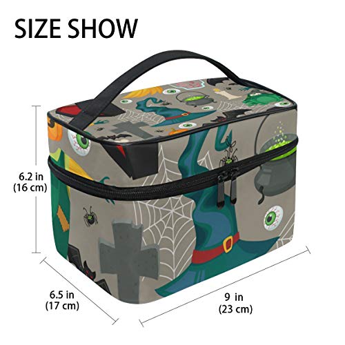 Bolsa de cosméticos para maquillaje con diseño de calabaza y ojos de bruja de Halloween con cremallera