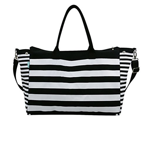 Bolsa de Hombro de Lona para Viajes, Bolsa de Viaje Nocturno para Hombres, Bolsa de Compras de Fin de Semana para Mujeres, Bolsa de Playa, Rayas Negras