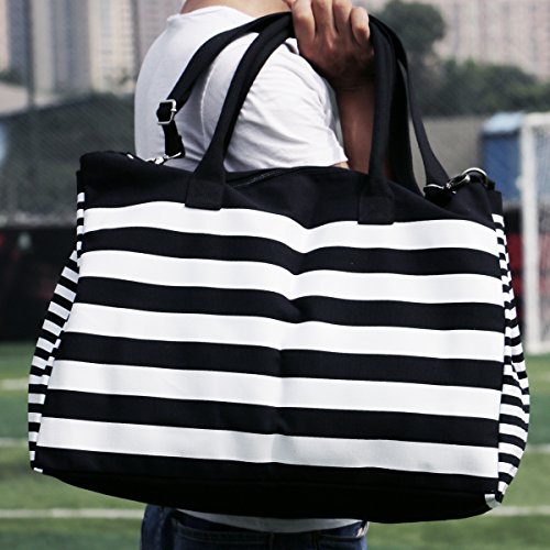 Bolsa de Hombro de Lona para Viajes, Bolsa de Viaje Nocturno para Hombres, Bolsa de Compras de Fin de Semana para Mujeres, Bolsa de Playa, Rayas Negras