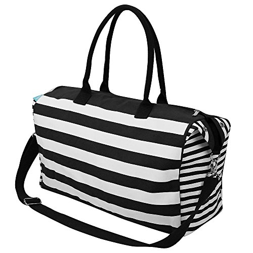 Bolsa de Hombro de Lona para Viajes, Bolsa de Viaje Nocturno para Hombres, Bolsa de Compras de Fin de Semana para Mujeres, Bolsa de Playa, Rayas Negras