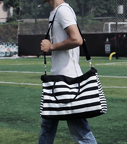 Bolsa de Hombro de Lona para Viajes, Bolsa de Viaje Nocturno para Hombres, Bolsa de Compras de Fin de Semana para Mujeres, Bolsa de Playa, Rayas Negras