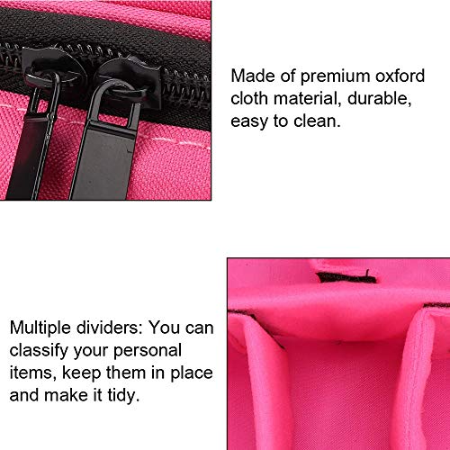 Bolsa de maquillaje con divisores múltiples, Dekaim Divisores múltiples Herramientas de tatuaje portátiles Bolsa de almacenamiento de herramientas cosméticas(Rose Red Slot Pockets)