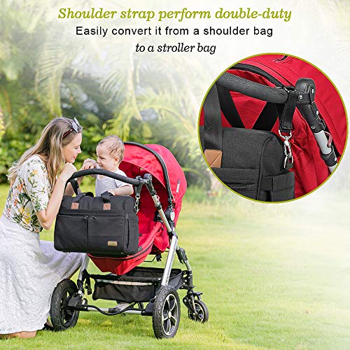 Bolsa de Pañales RUVALINO, Gran Bolso de Viaje, para el Carrito del Bebé, Elegante para Mamá y Papá, Cambiador de Bebé Convertible para Niños y Niñas con Bolsillos Independientes (Gris oscuro)