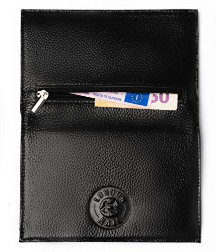 Bolsa de tabaco de cuero genuino con el logotipo de London Haze en relieve, negro. Idea de regalo para fumadores. Black leather tobacco pouch