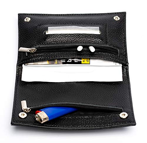 Bolsa de tabaco de cuero genuino con el logotipo de London Haze en relieve, negro. Idea de regalo para fumadores. Black leather tobacco pouch