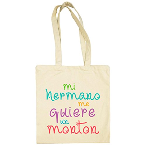 Bolsa de tela Mi hermano me quiere un montón - Beige, 38 x 42 cm