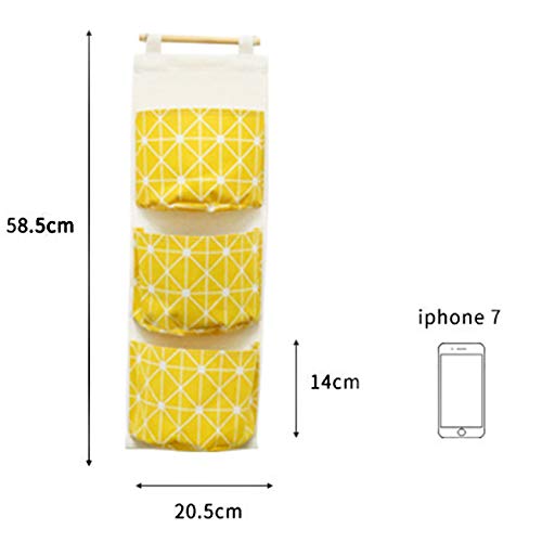 Bolsas de Almacenamiento para Colgar en la Pared  3 Piezas de Tela de Lino Colgando Organizador de Bolsillo con 3 Bolsillos para Cocina Dormitorio Baño Oficina