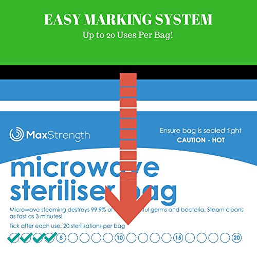 Bolsas de Esterilizador de Microondas Paquete de 10pc Premium de Máxima Fuerza, Bolsas de Vapor Grande y Durable para Biberones, Soother, Teethers y Copas de Entrenamiento, 20 Usos por Bolsa