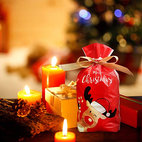 Bolsas navideñas con cordón Bolsas para dulces, 50 piezas Bolsas navideñas con cordón para dulces Papá Noel Elk Bolsas de regalo navideñas Bolsas para envolver regalos para la fiesta de Navidad