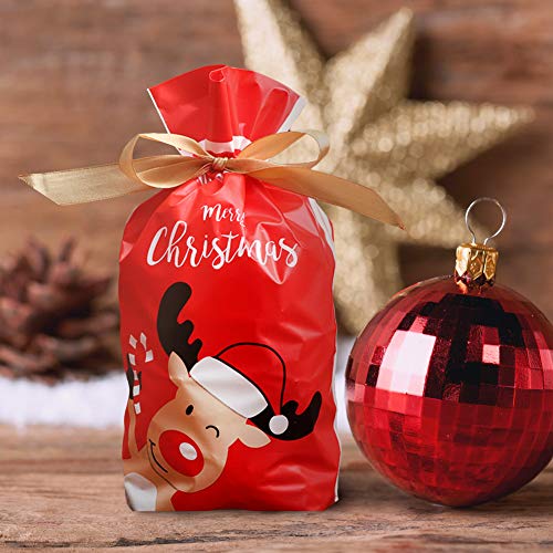 Bolsas navideñas con cordón Bolsas para dulces, 50 piezas Bolsas navideñas con cordón para dulces Papá Noel Elk Bolsas de regalo navideñas Bolsas para envolver regalos para la fiesta de Navidad