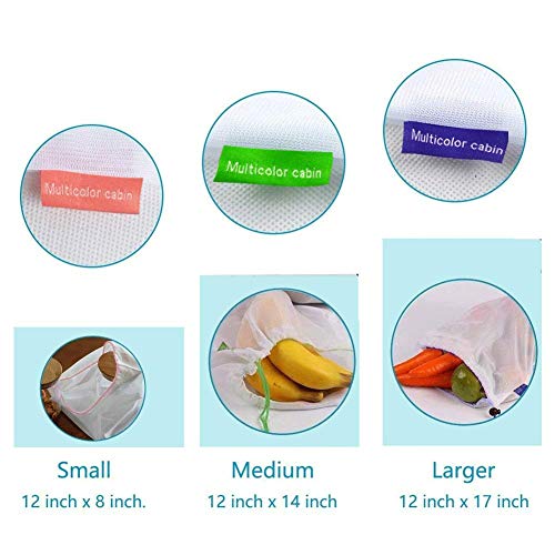 Bolsas reutilizables, Bolsa de Producción Bolsas de Malla Reutilizables Para Almacenamiento Frutas/ Verduras, Juguetes, Lavable y Protección del Medio Ambiente, 3 Tamaños