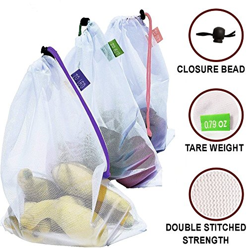 Bolsas reutilizables, Bolsa de Producción Bolsas de Malla Reutilizables Para Almacenamiento Frutas/ Verduras, Juguetes, Lavable y Protección del Medio Ambiente, 3 Tamaños