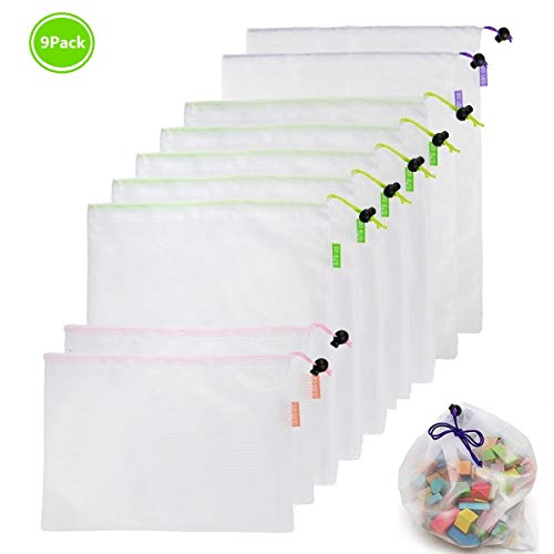 Bolsas reutilizables, Bolsa de Producción Bolsas de Malla Reutilizables Para Almacenamiento Frutas/ Verduras, Juguetes, Lavable y Protección del Medio Ambiente, 3 Tamaños
