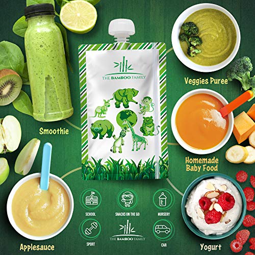 Bolsas Reutilizables Comida Bebe - Pack de 10 bolsas – 150 ml - Fácil de Llenar y Limpiar - sin BPA & PVC - The Bamboo Family