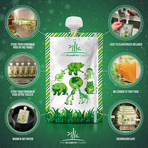Bolsas Reutilizables Comida Bebe - Pack de 10 bolsas – 150 ml - Fácil de Llenar y Limpiar - sin BPA & PVC - The Bamboo Family