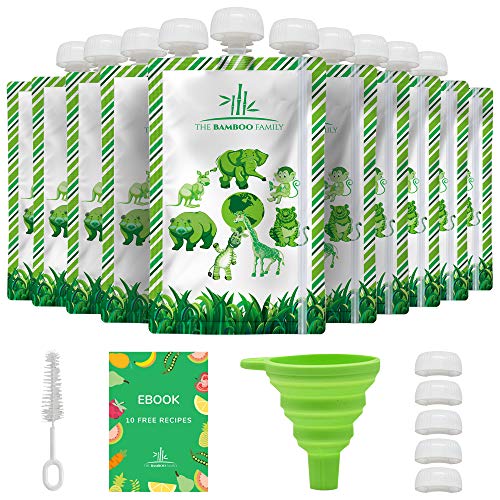 Bolsas Reutilizables Comida Bebe - Pack de 10 bolsas – 150 ml - Fácil de Llenar y Limpiar - sin BPA & PVC - The Bamboo Family