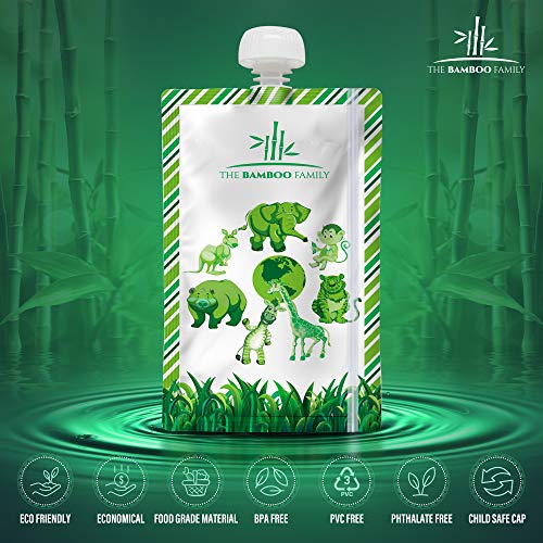 Bolsas Reutilizables Comida Bebe - Pack de 10 bolsas – 150 ml - Fácil de Llenar y Limpiar - sin BPA & PVC - The Bamboo Family