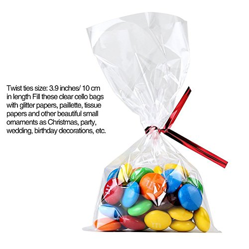 Bolsas transparentes de celofán, Simuer 200 piezas Clara bolsas de cono Bolsas de lástico OPP con Assorted Twist Ties para Candy Chocolate Cookie.