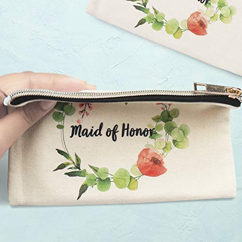 Bolso Cosmetico Despedida de Soltera (Pack de 5) - (18,4x 12,6cm) Bolsa Aseo de Tela para Regalos de Boda, Regalos de Fiestas, Accesorio Tribu Novia - Bolso Neceser