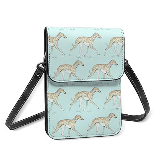Bolso cruzado pequeño para mujer – Whippet para caminar con nariz larga brindle teléfono móvil, monedero, cartera multiusos, de piel sintética suave