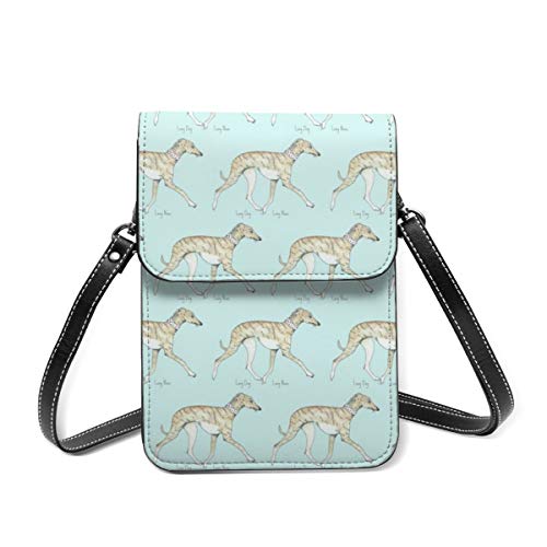 Bolso cruzado pequeño para mujer – Whippet para caminar con nariz larga brindle teléfono móvil, monedero, cartera multiusos, de piel sintética suave