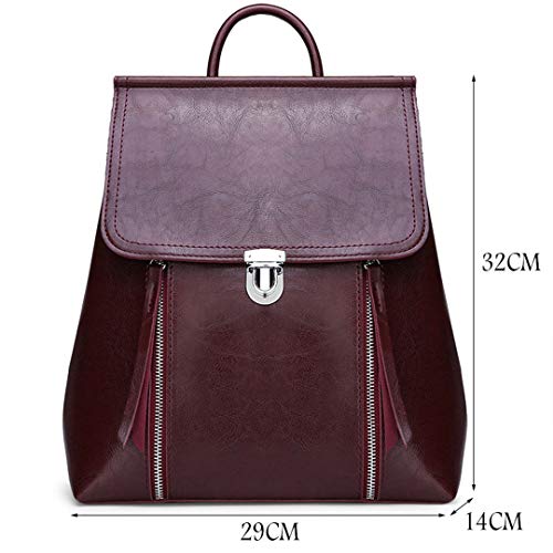 Bolso de Escuela Bolsa de Viaje para niñas Vintage Leather Mochila Mujer Mujeres Famosas Mochila de Gran Capacidad Dark Red 13 Inches
